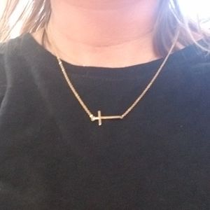 Gold plated Side Ways Cross Necklace